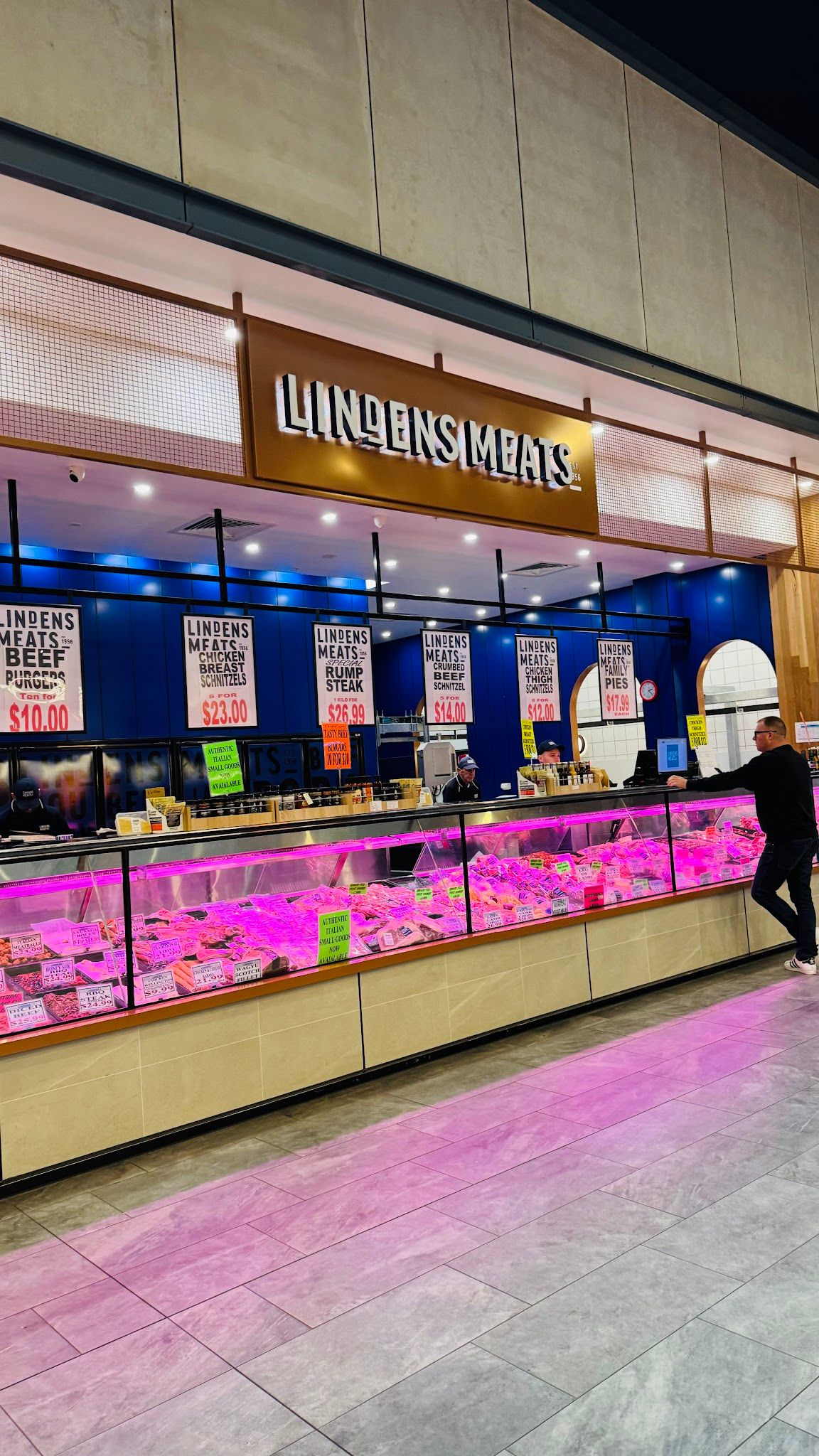 Lindens Meats shopfront at Karingal Hub with refrigerated display cases and fresh cuts visible